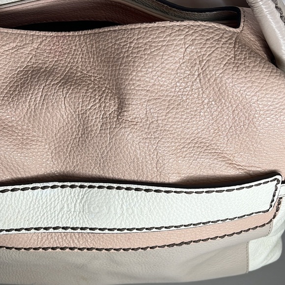 Plinio Visona Beige Peach Stone Pebbled Leather Three Way Bag - Made in Italy - Picture 5 of 16